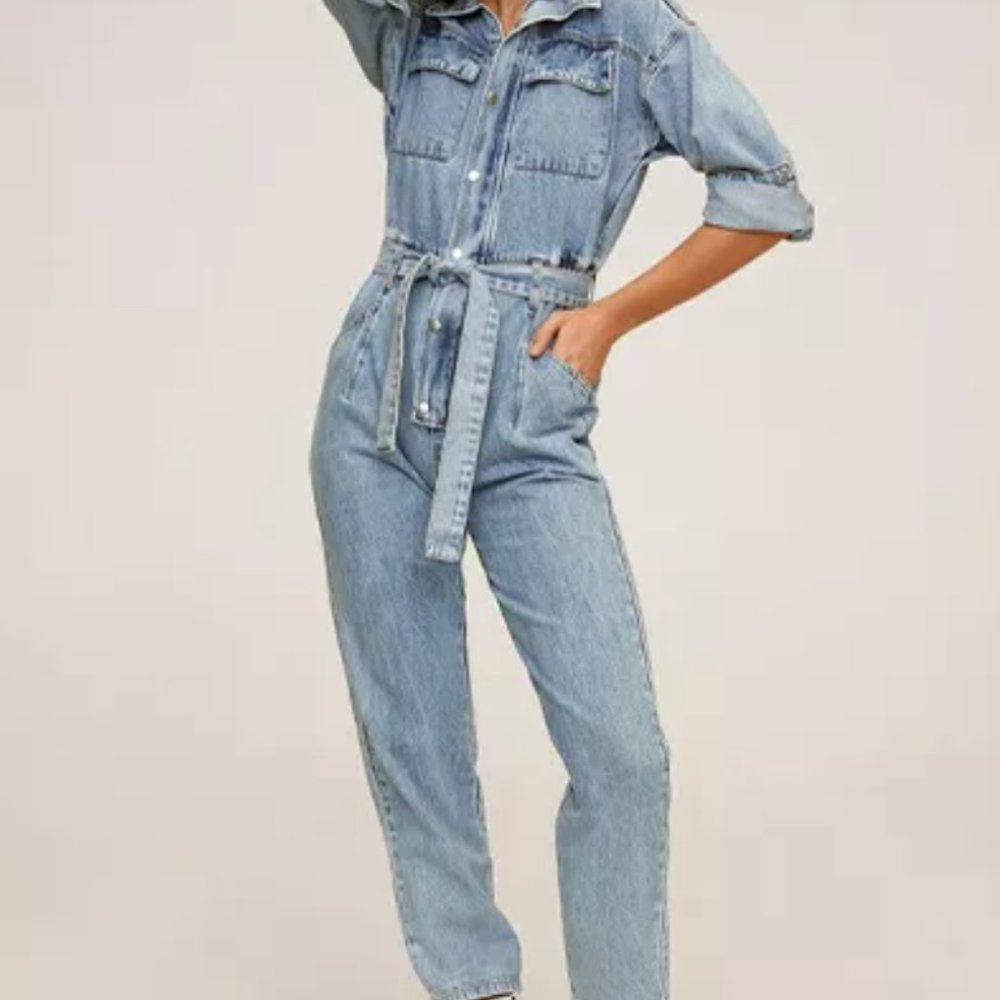 Mango Belt Denim Jumpsuit
